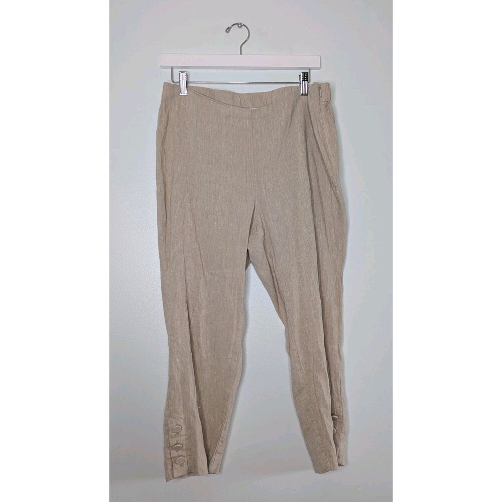 J. Jill Beige Linen Stretch Crop Pants Womens Petite M Button Hem Coastal Luxury